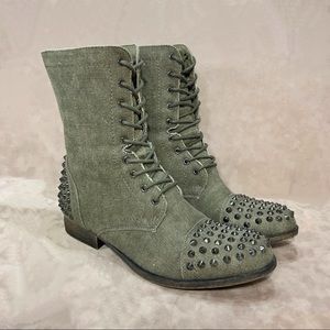 Torrid Tan Canvas Studded Zip Up Boots Size 8